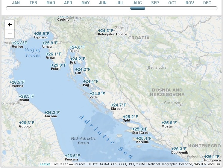 Croatia map Water temp August