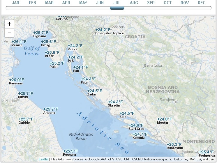 Croatia map Water temp July