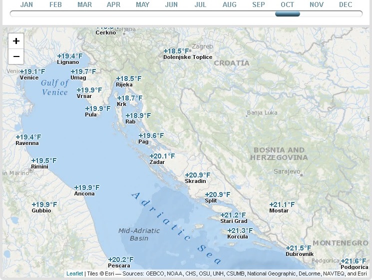 Croatia map Water temp October