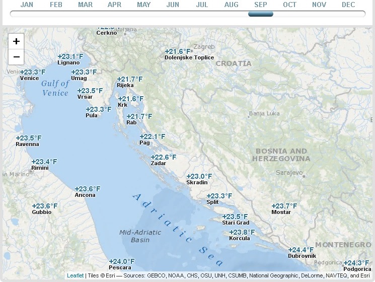 Croatia map Water temp September